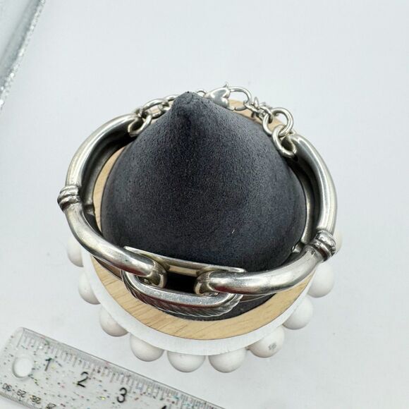 BRIGHTON Chunky Cable Heavy Silver Plated Bracelet   7'' Modernist - Picture 2 of 10